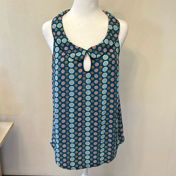 ModCloth turquoise peter pan collar sleeveless patterned blouse Size M EUC - Picture 1 of 11